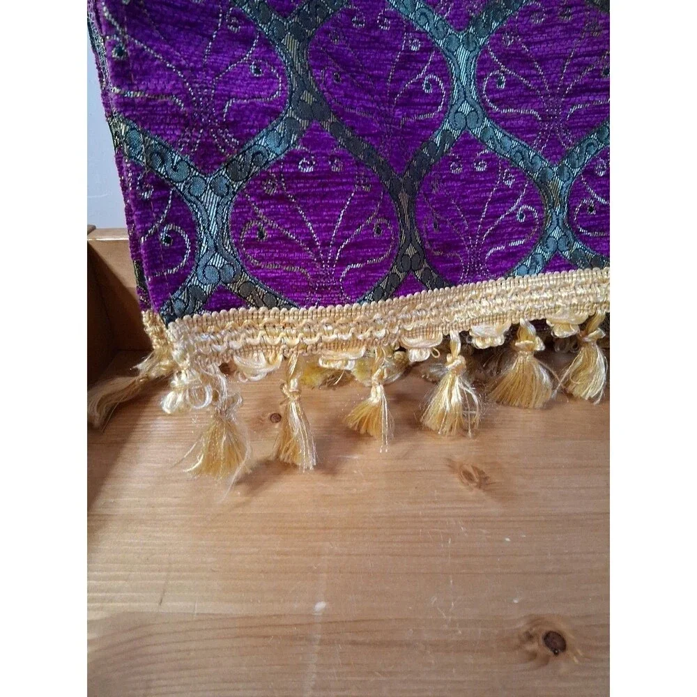 Table Cloth Runner Purple Gold Peacock Tail Turkish W Tassels ~16x52